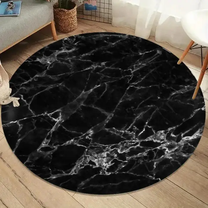 Tapis rond luxueux en marbre noir et or
