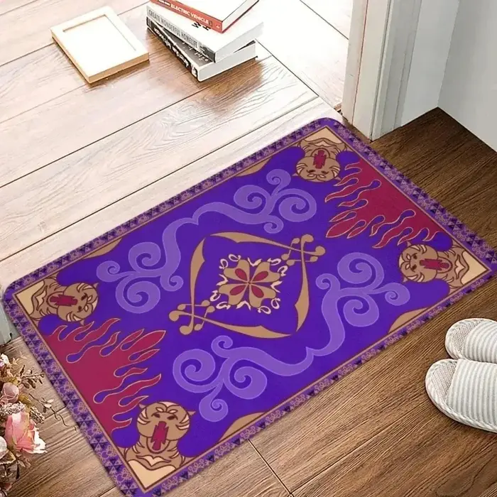 Tapis d'entrée antidérapant motif tapis magique d'Aladdin violet, design exotique moyen-oriental, dé