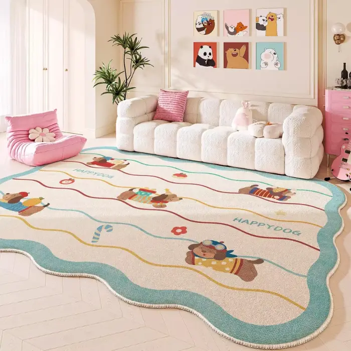 Tapis pour salon, tapis rose motif dessin animé