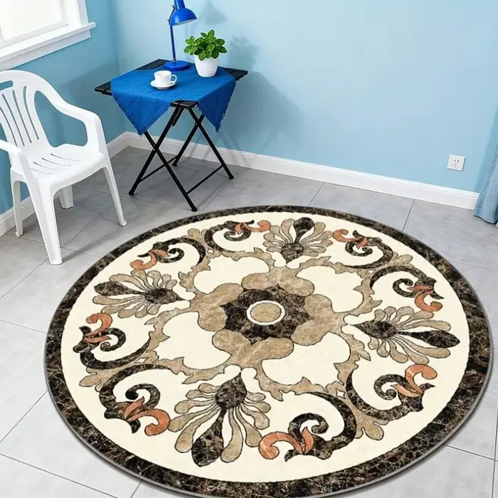 Tapis rond beige clair à motif floral Pastel Branch