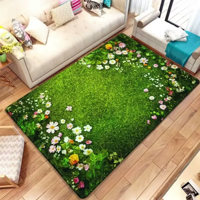 Tapis de printemps grand tapis de fond vert d'herbe fraîche