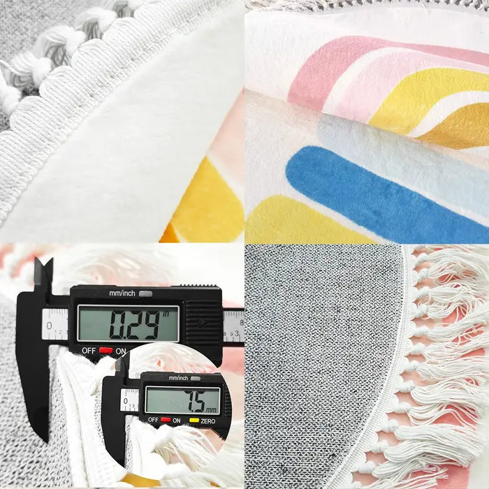 Tapis rond en polymère avec pompon pour chambre à coucher