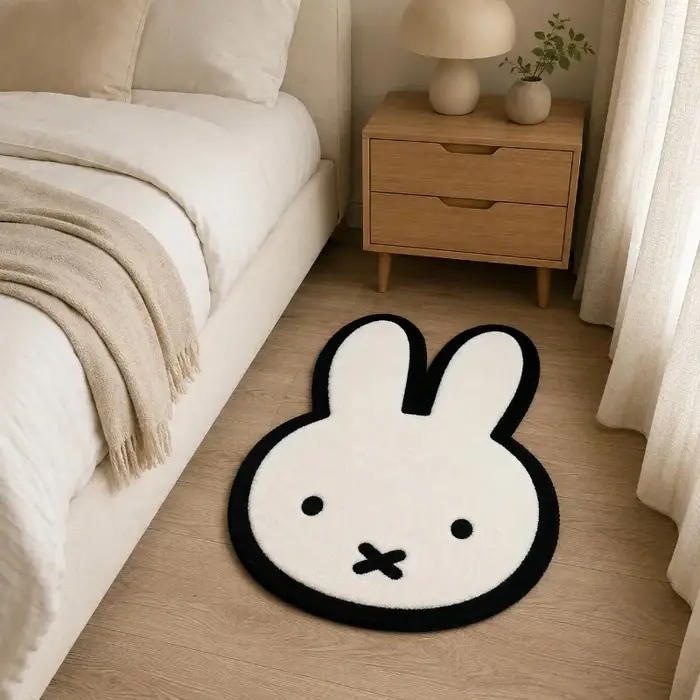 Tapis de sol en forme de Miffy, moelleux, antidérapant, pour dortoir d'étudiant, chambre à coucher, tapis décoratif de chevet, cadeau de rentrée scolaire
