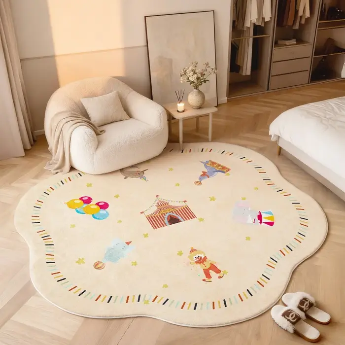 Tapis rond à motif de dessin animé pour décoration de chambre à coucher