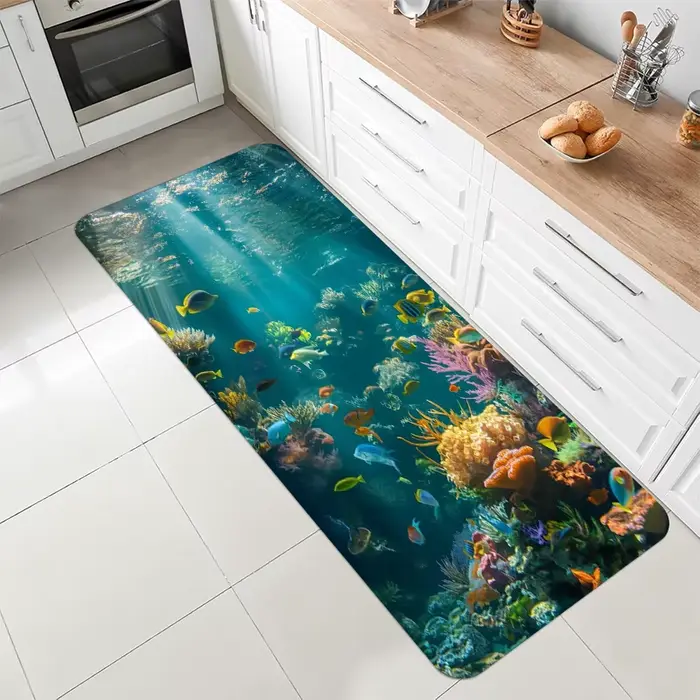 Tapis antidérapant pour couloir, entrée, décoration intérieure, motif corail, poisson, océan, scène 