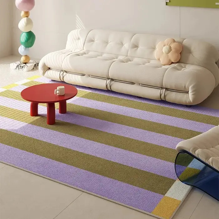 Tapis rayé contrasté Dopamine, Simple et frais, pour chambre à coucher, pas facile à cacher, poussiè