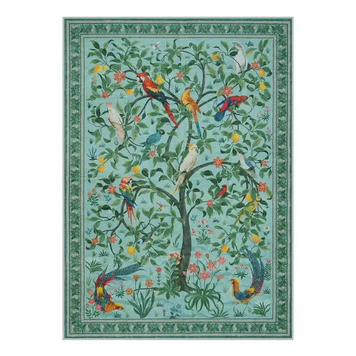Tapis vert Olive Maximalist Jungle Bird pour salon