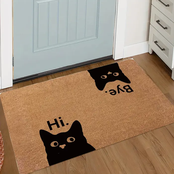 Paillasson de bienvenue drôle Madafakas, tapis marron avec couteau de chat de dessin animé, tapis d'