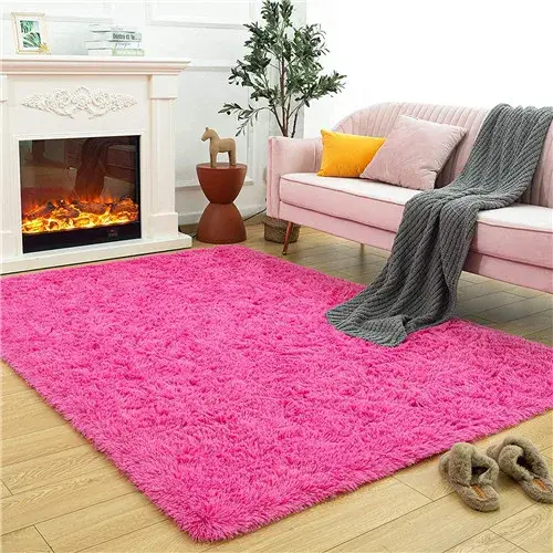 Moelleux Shag Chambre Lea Tapis Rose Chaud pour Salon, Peluche Fuzzy Dortoir Lea Tapis À Fourrure po