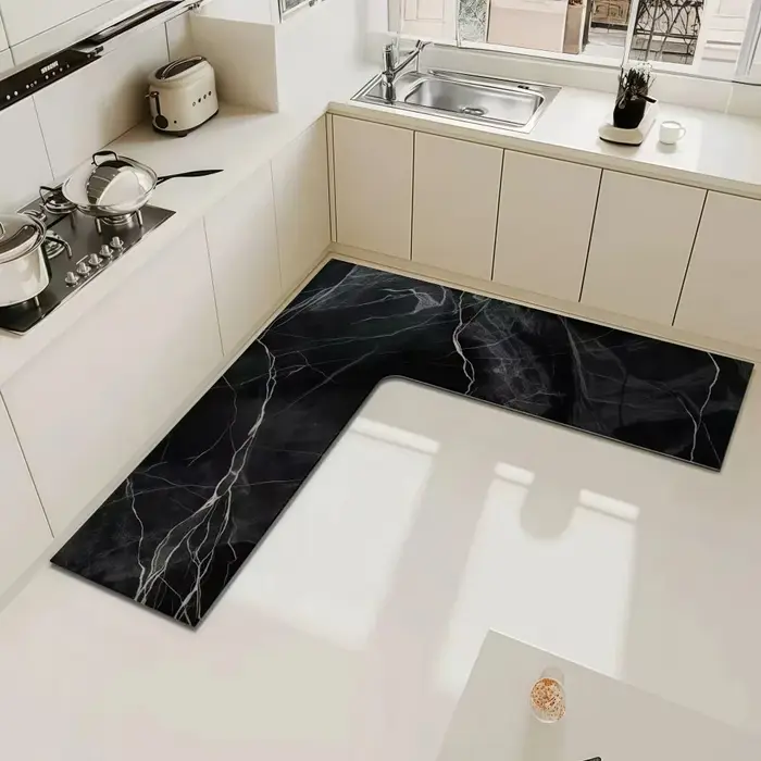 Tapis d'angle de cuisine de luxe en forme de L, absorbant l'eau, lavable, résistant à l'huile, antid