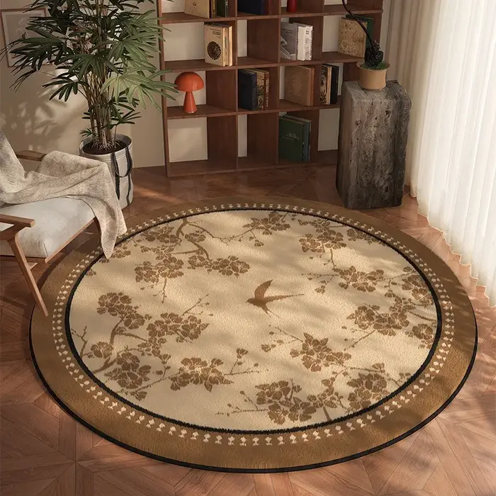 Tapis rond classique à damier noir et marron, doux, antidérapant, pour salon, chambre à coucher, décoration intérieure, tapis de sol, design moderne