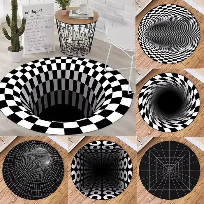 Tapis rond en spirale avec Illusion visuelle 3D