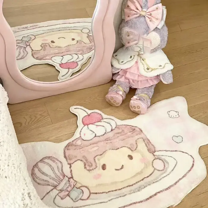 Tapis de sol mignon motif dessin animé pour fille, tapis de chevet en peluche imitation cachemire, tapis de pied antidérapant pour table basse, décoration de chambre