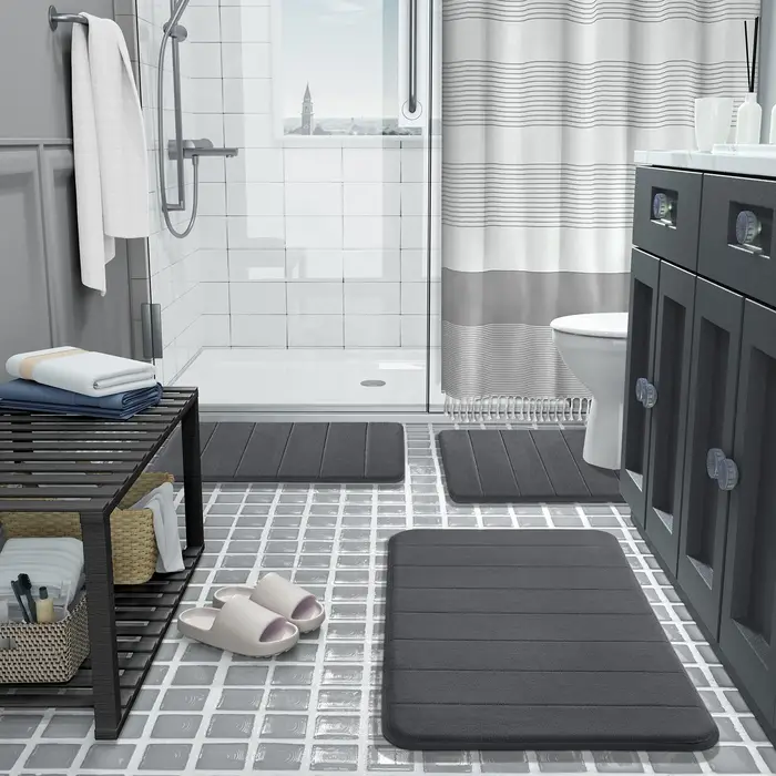 Tapis de bain en mousse à mémoire de forme, ensemble de 1/2/3 pièces, antidérapant, pour salle de bain, Absorption rapide de l'eau, lavable en Machine, doux et confortable