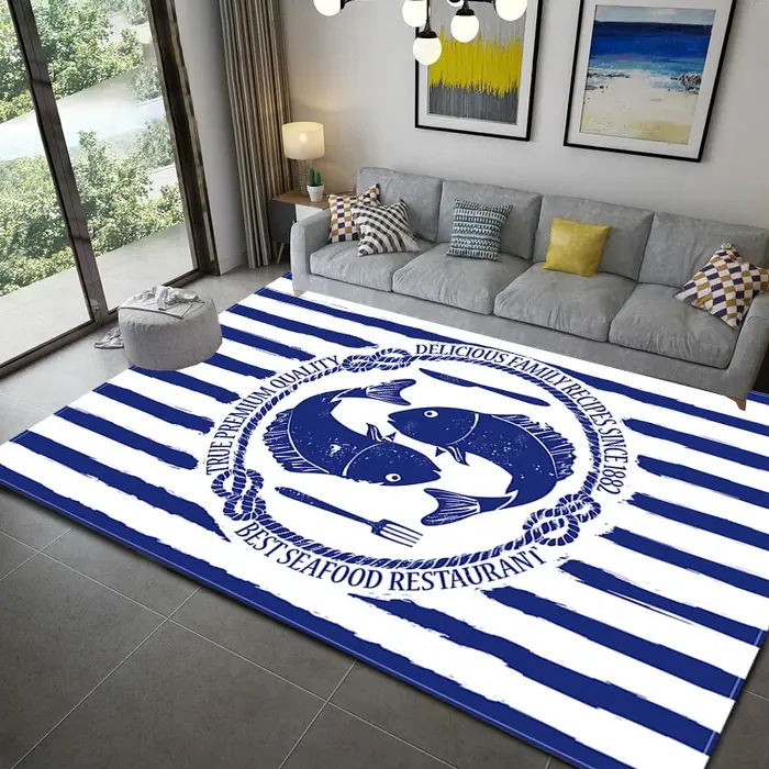 Injecteur de zone de phare d'océan à rayures bleues foncées, tapis de bateau, polymère de sol, tapis doux, salon, HOKitchen