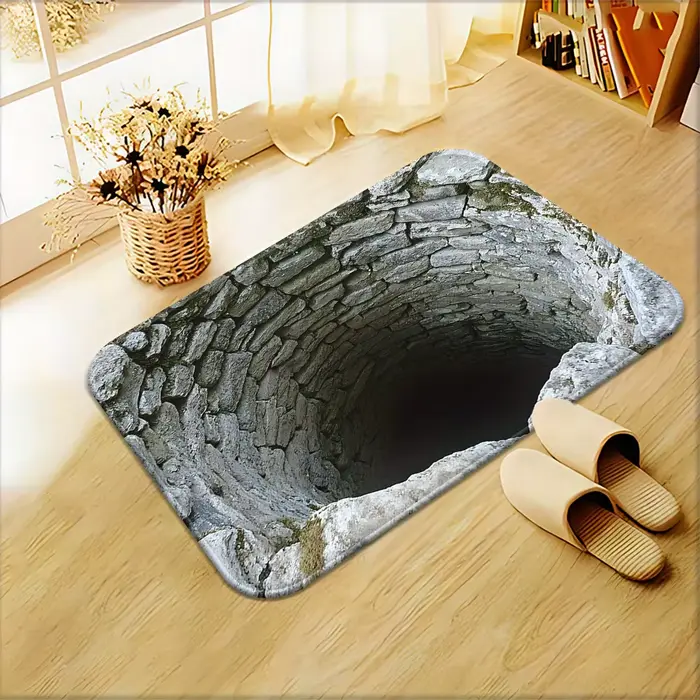 Tapis de sol avec motif plat visuel 3D pour puits d'eau construit en pierre, pour porte de salle de 
