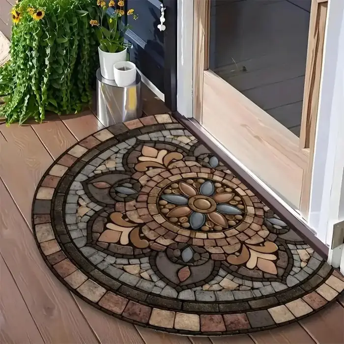 Tapis de sol semi-circulaire, paillasson antidérapant, résistant à la saleté, tapis de bienvenue rétro, décoration extérieure, lavable