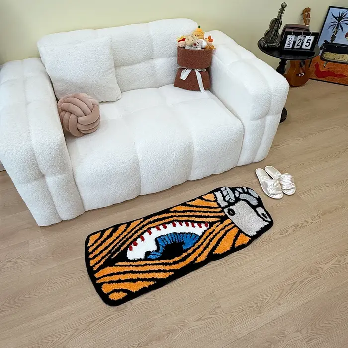 Tapis floqué en forme de briquet à œil marron