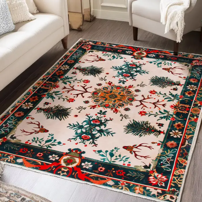 Tapis bonhomme de neige de noël pour salon, à poils bas, en velours cristal, lavable, antidérapant, 