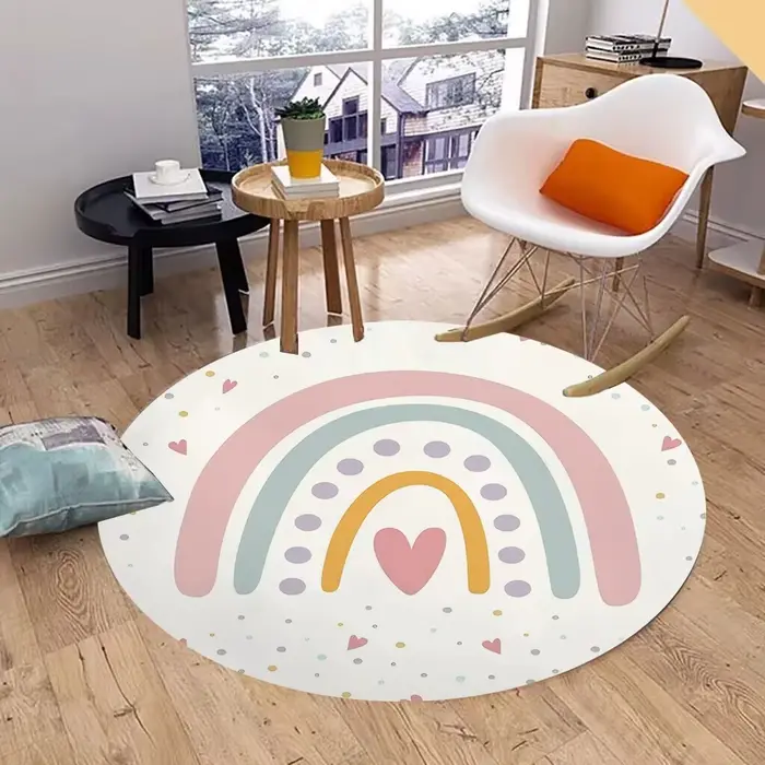 Tapis rond nuage arc-en-ciel, décoration de maison, chambre d'enfants, motif de dessin animé, tapis