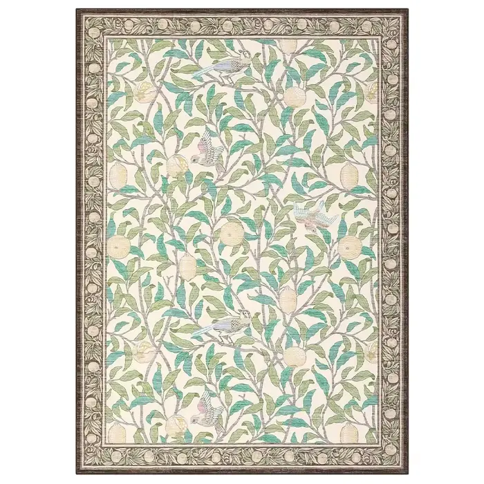 Tapis de salon bohème beige motif plante et oiseau, lavable en machine, antidérapant, grande taille,