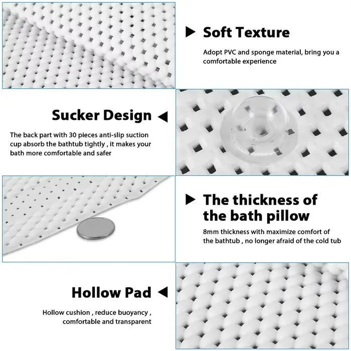 Nouveau tapis de baignoire antidérapant Extra Long avec ventouse PVC Massage creux avec coussin