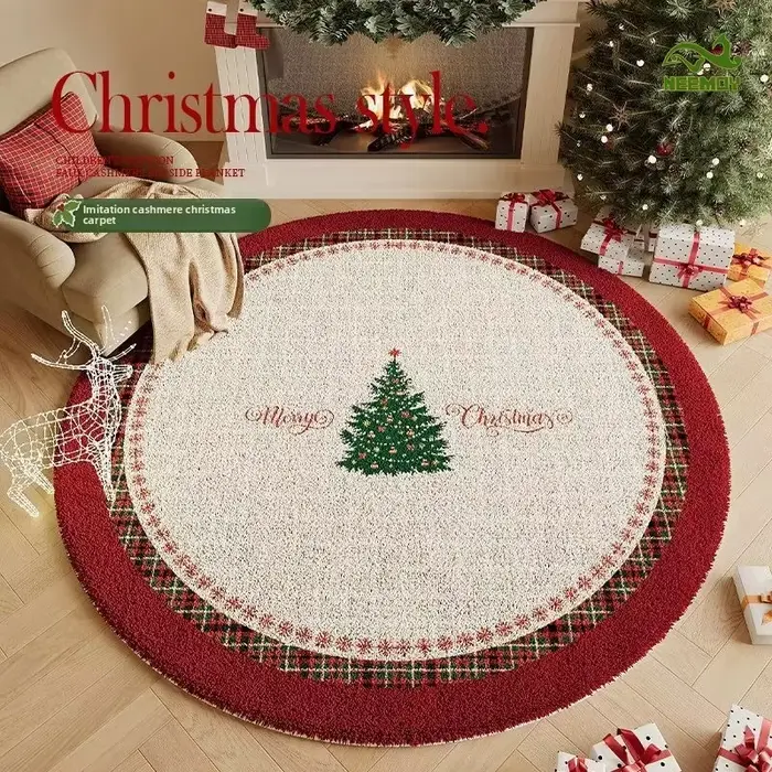Tapis de noël rond antidérapant pour salon et chambre à coucher