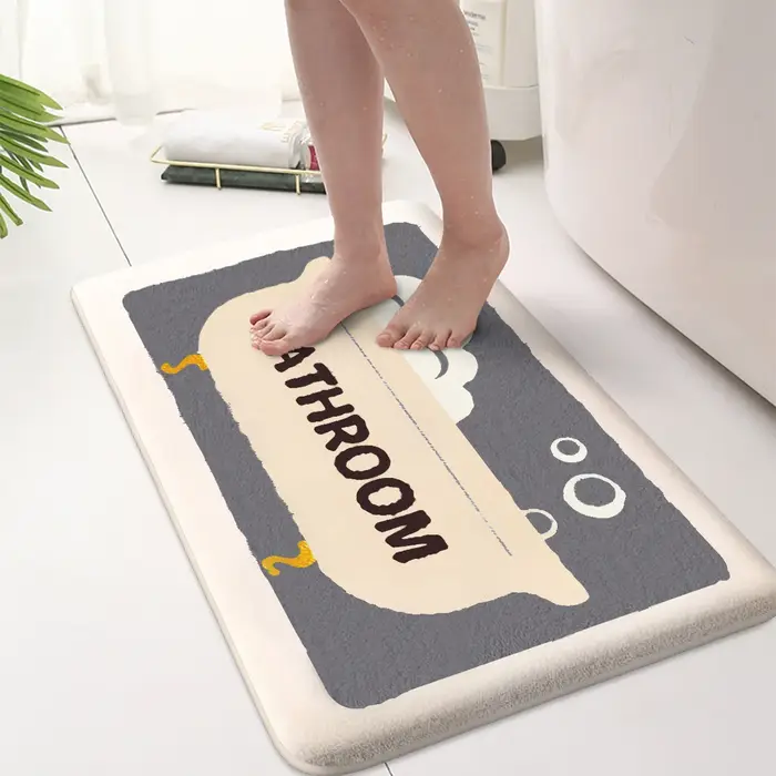 Tapis antidérapant en flanelle épaisse, dessin animé, pour salle de bain, toilettes, lavable, tapis