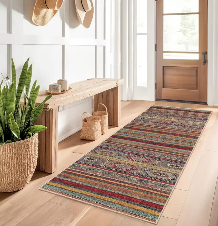 Tapis Long à rayures géométriques ethniques