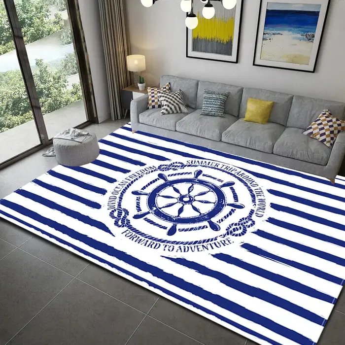 Injecteur de zone de phare d'océan à rayures bleues foncées, tapis de bateau, polymère de sol, tapis doux, salon, HOKitchen