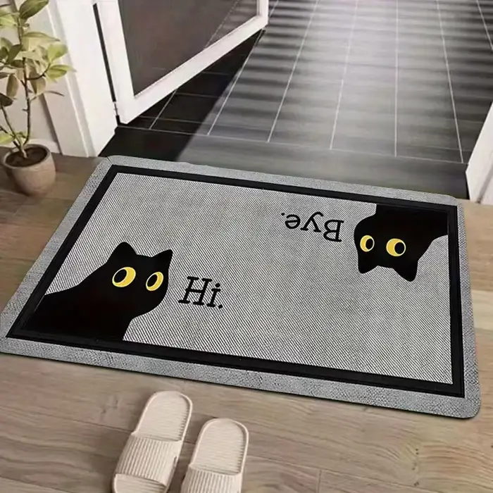 Tapis d'entrée en forme de chat noir de dessin animé, utilisé pour la porte, la salle à manger, la c
