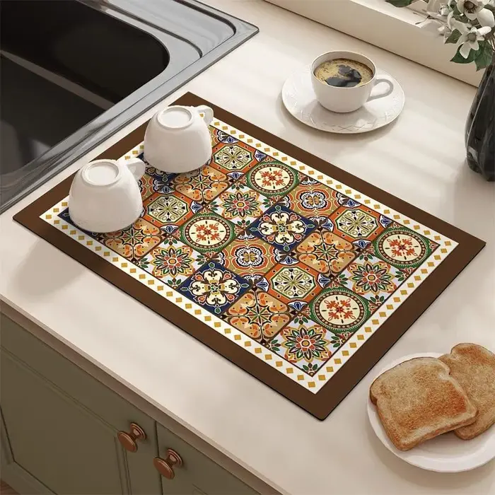 Tapis de vidange absorbant à motif de carrelage rétro