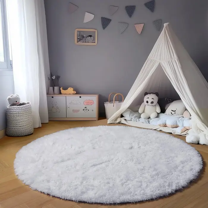 Tapis rond doux et soyeux pour salon, chambre d'enfant, tapis shaggy pour sol, tapis de décoration c