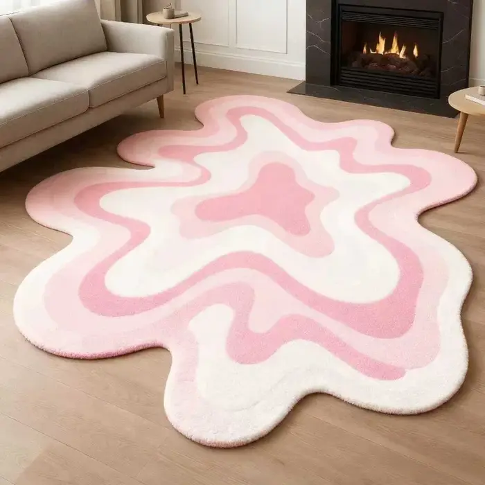 Tapis en peluche texturé abstrait VIKAMA Dopamine, forme irrégulière, doux, pour salon, chambre à co