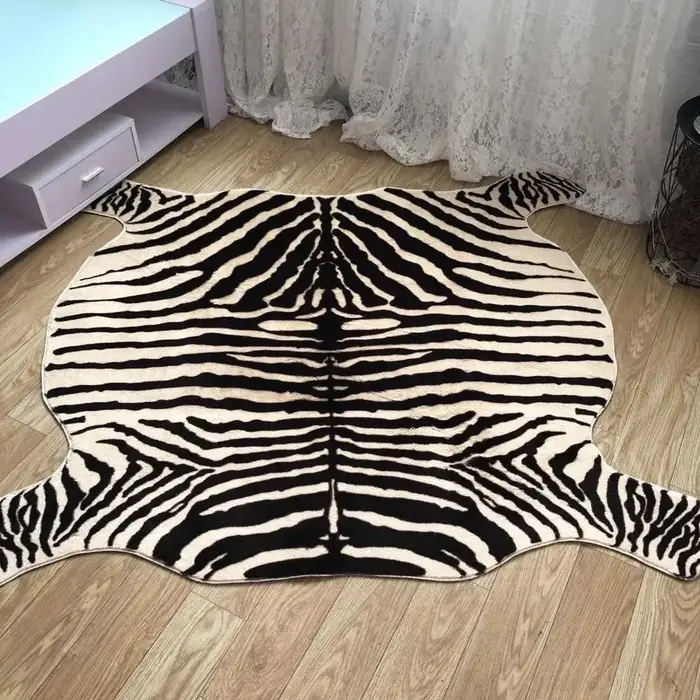 Muzzi-Tapis imprimé zèbre, Pv Velvet 216.239., Tapis en cuir, Peaux d'animaux, Forme naturelle, Décoration, Tapis en fausse fourrure, 130x180