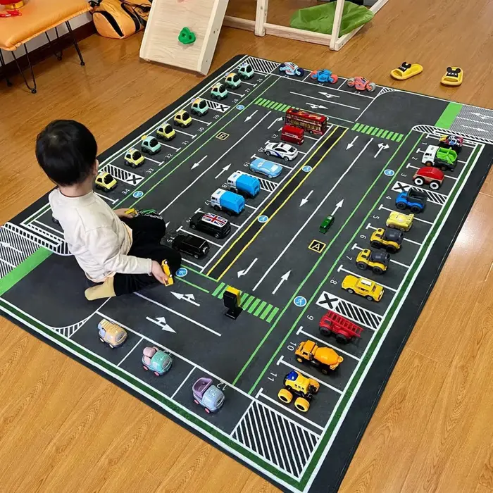 Tapis de jeu multicolore à motifs de circuits de course pour chambre d'enfant, tapis éducatif antidé