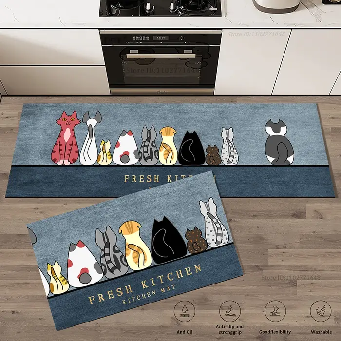 Tapis d'angle de cuisine en vinyle antidérapant absorbant pour chat, tapis de sol Long lavable de qu