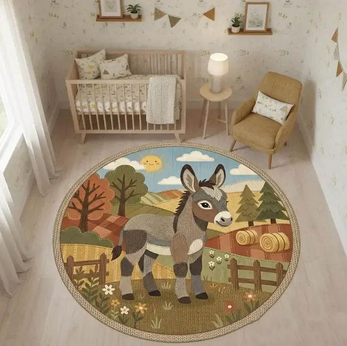 Tapis rond pour chambre d'enfant avec motif de lion