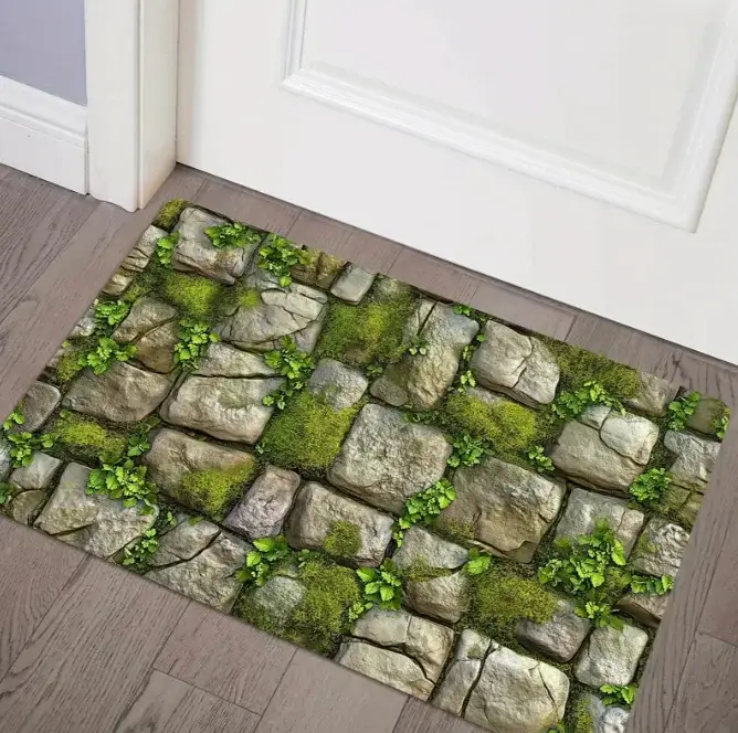 Tapis de sol à motif de mousse texturée en pierre, pantoufles de porte, petite entrée, chambre à cou