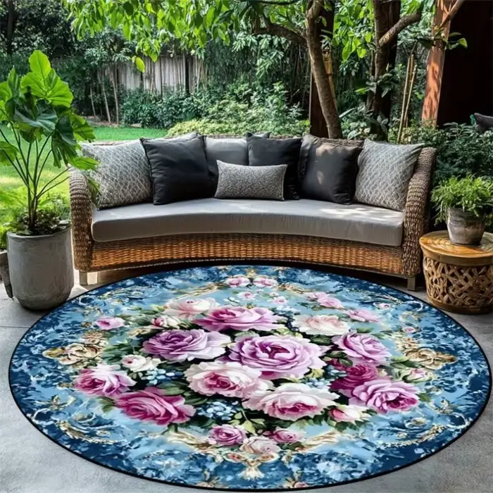 Tapis rond multicolore vibrant à motifs paisley et mandala