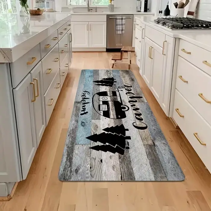 Nouvelle Arrivée Tapis de Couloir Imprimé Camping Style Ferme Rustique Antidérapant Doux pour Cuisin