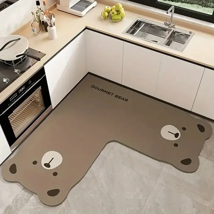 VIKAMA Tapis de cuisine Panda de dessin animé, tapis de sol absorbant antidérapant irrégulier en for