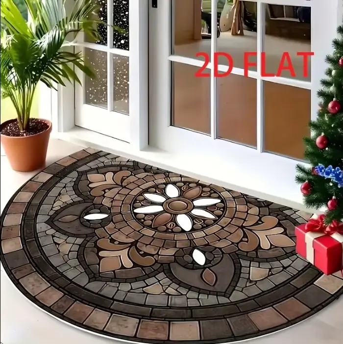 Tapis demi-rond mosaïque soleil chaud lavable pour entrée