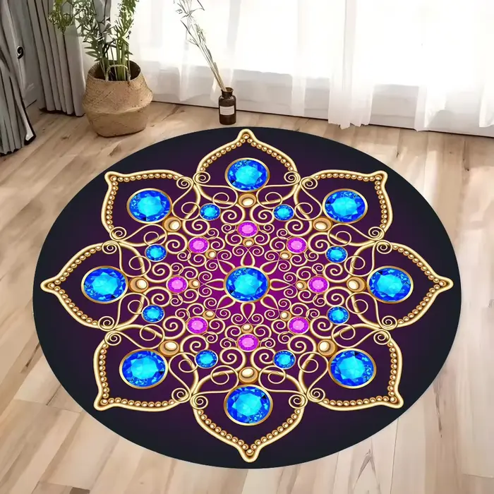 Tapis rond Mandala, tapis de sol géométrique