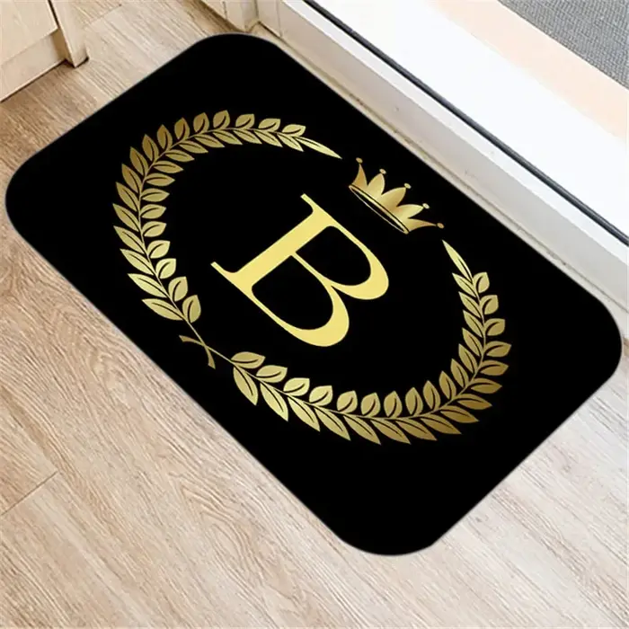 Tapis de sol antidérapant pour cuisine et salle de bains, Style intérieur, couronne noire et dorée,