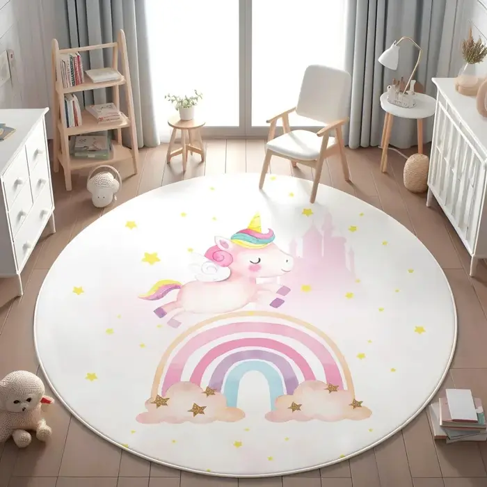 Tapis rond à fleurs licorne enchantée