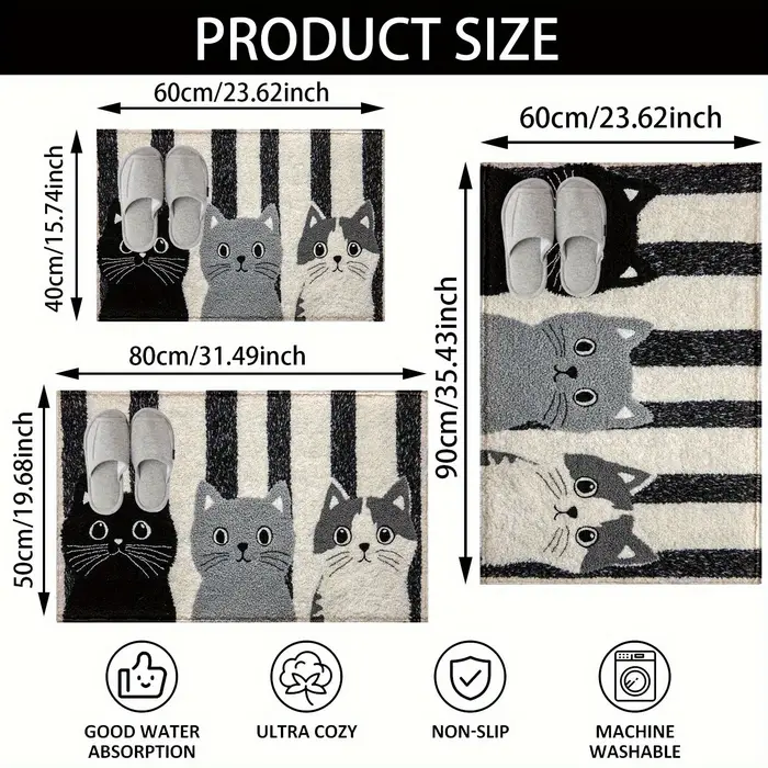 VIKAMA rayé dessin animé chat tapis doux paillasson imperméable