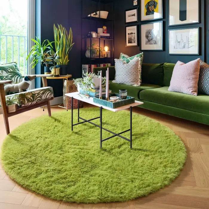 Vikama – tapis rond vert herbe pour chambre à coucher
