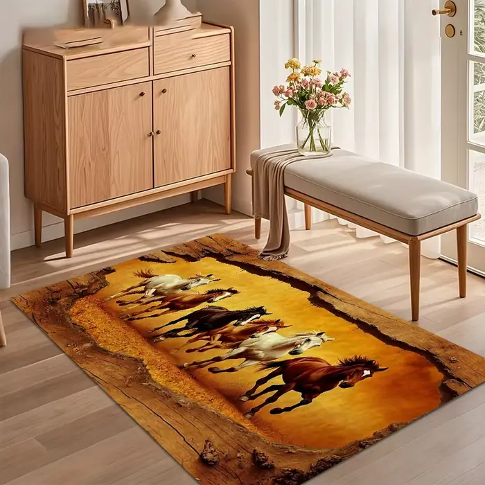 Tapis de sol vintage Western motif herbe de chevaux