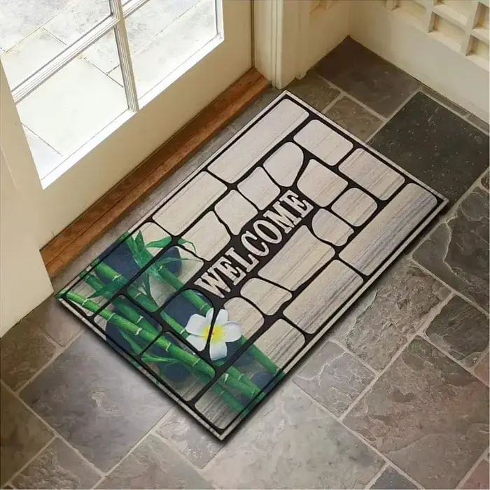 Tapis de porte à motif de pierre avec design de bienvenue pour la maison